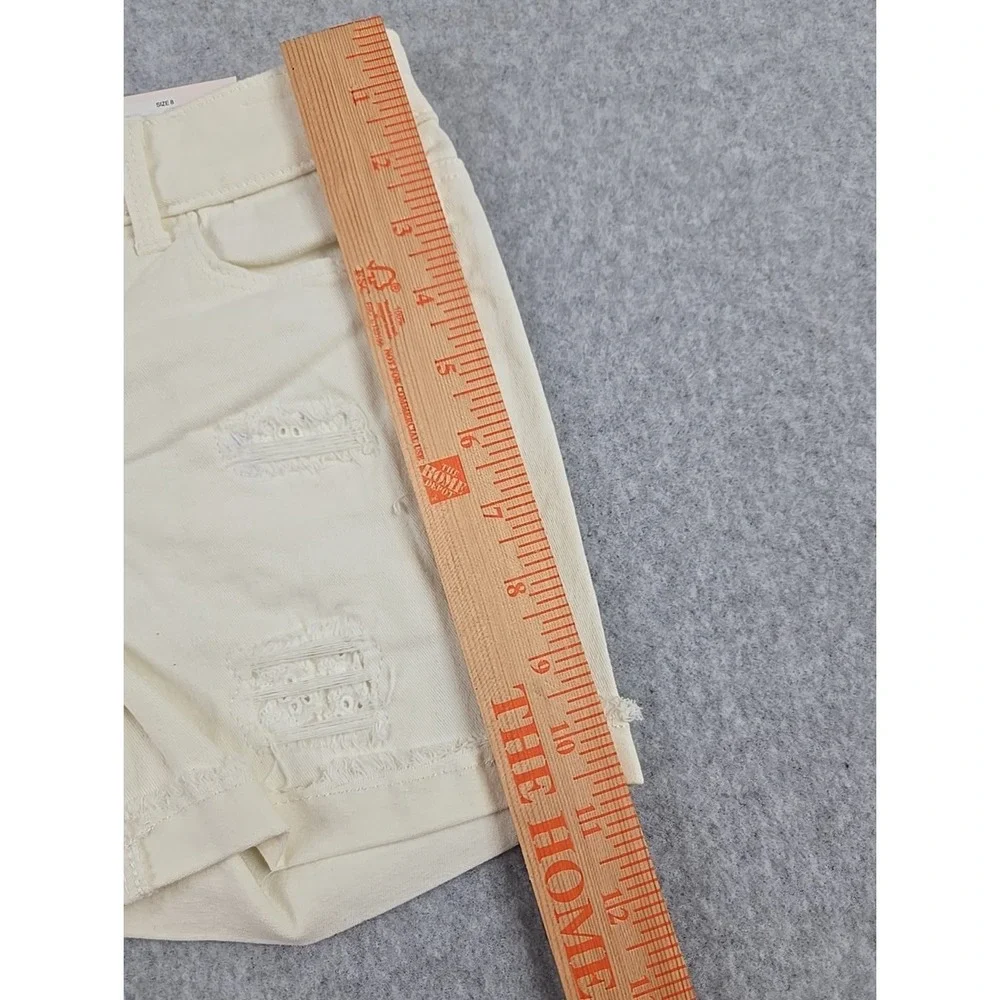 SO Jean Shorts Girls Size 8 Mid Rise Denim Midi Short Distressed Ivory Jeans NWT